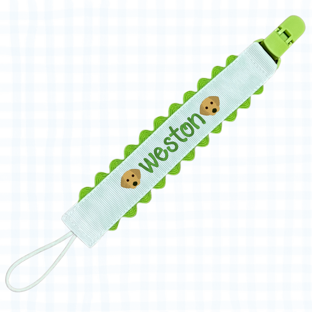 Pacifier Clip - White/Green Scallops