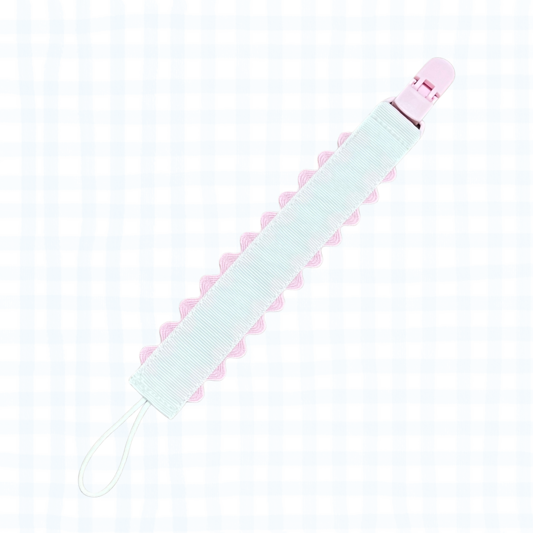 Pacifier Clip - White/Pink Scallops