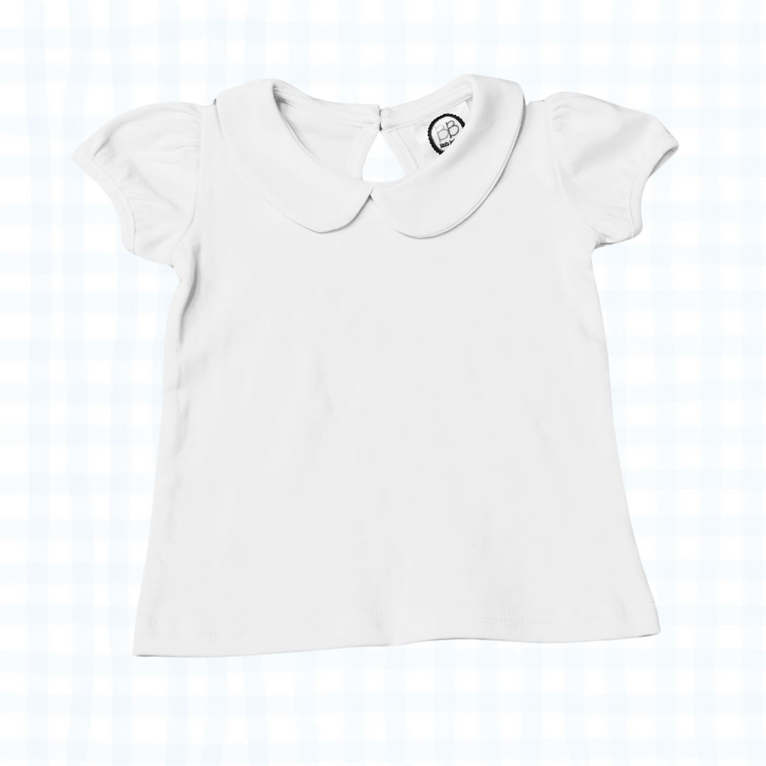Collared Short Sleeve Girls Tee - White