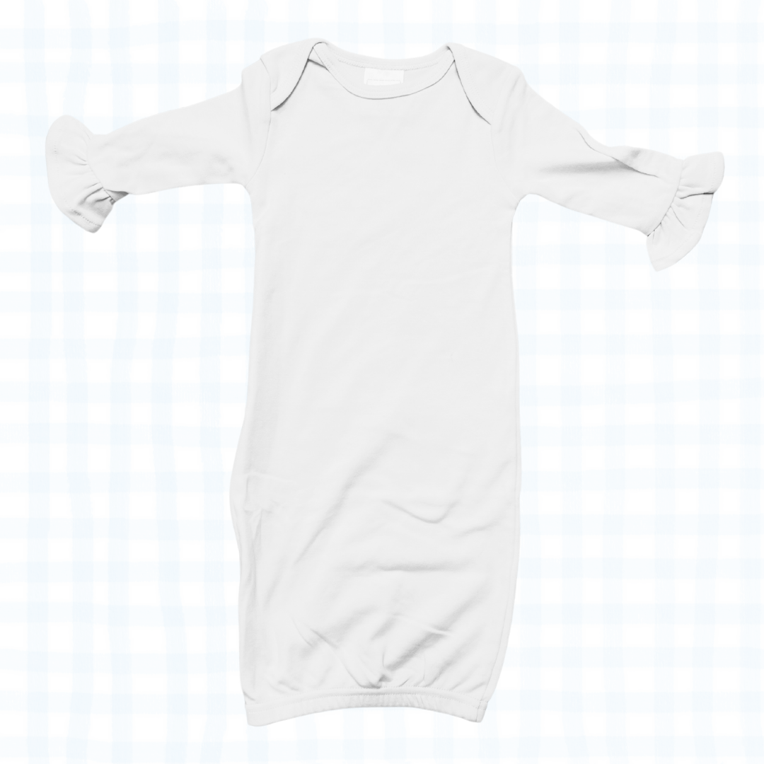 Newborn Gown - White Ruffle Sleeve