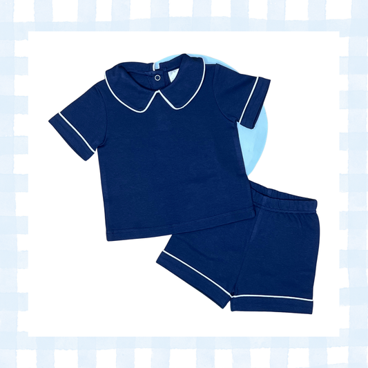 Piping Collar Navy 2pc Set