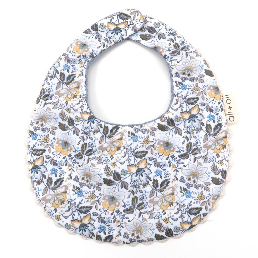 Muslin Cotton Reversable Baby Bib (Blue/Flowers)