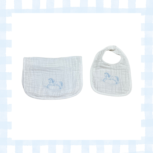 Rocking Horse Muslin Bib/Burp Cloth Set