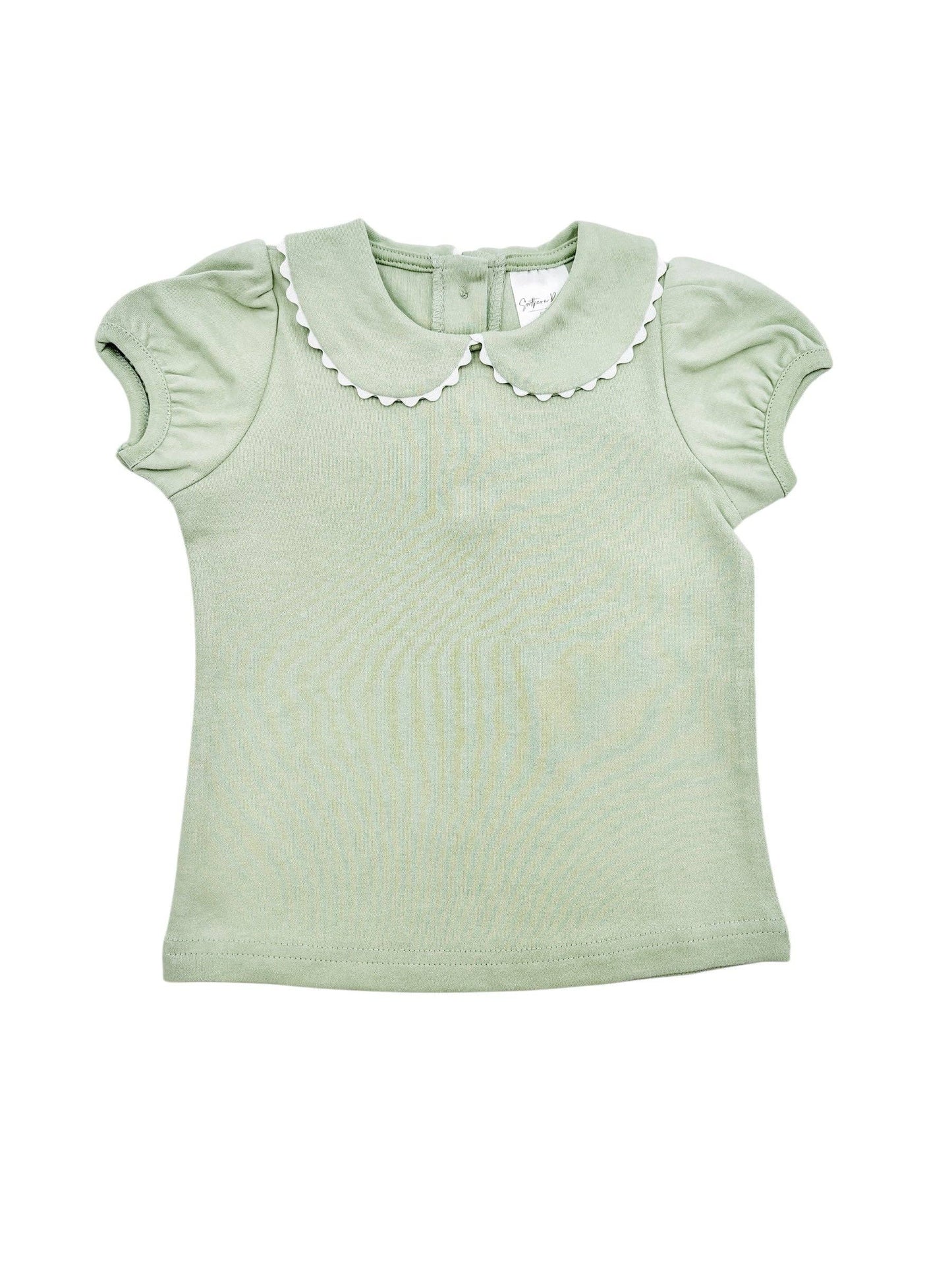 Scalloped Collared SS Shirt - Green