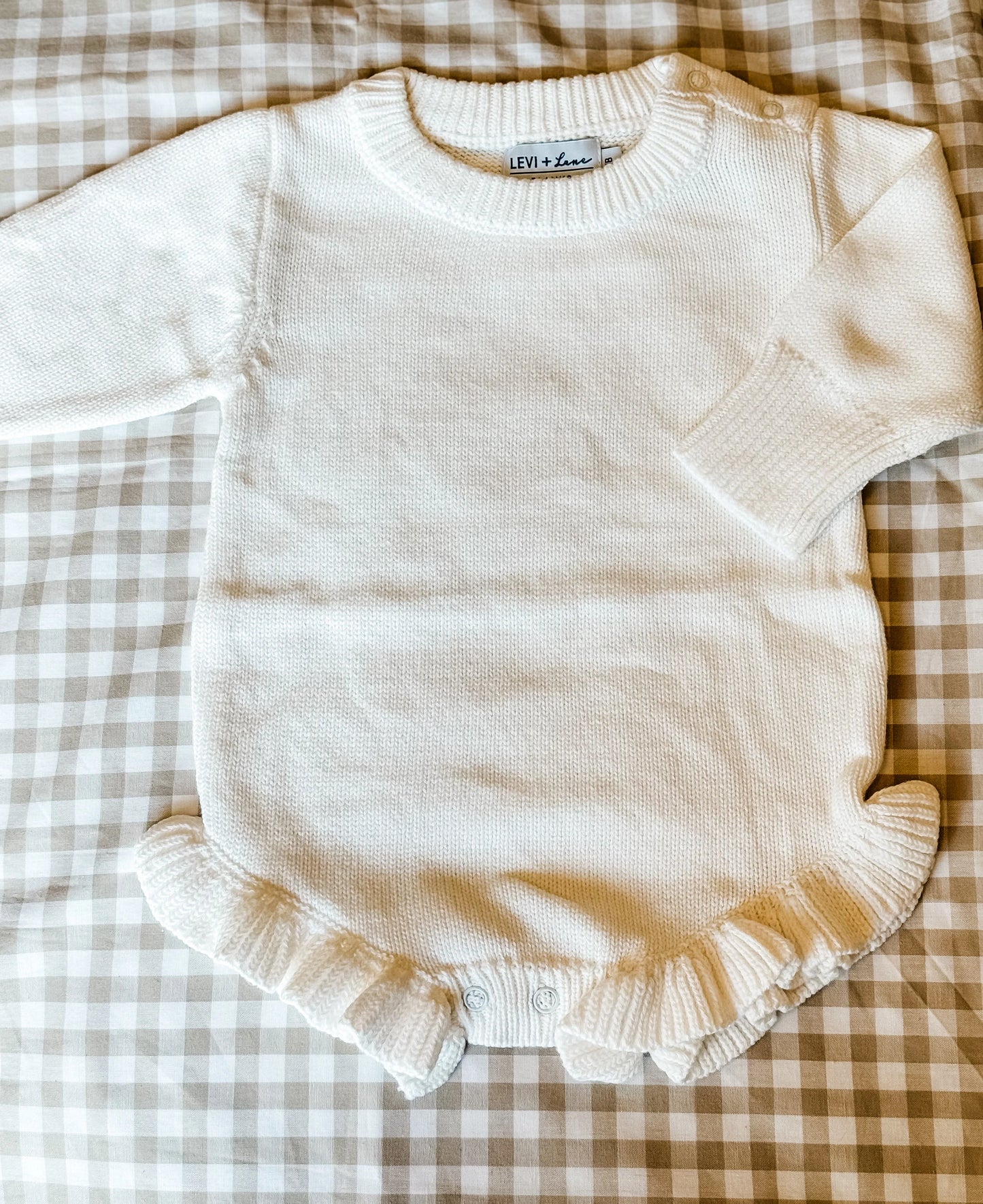 Ruffle Knit Sweater Onesie - White