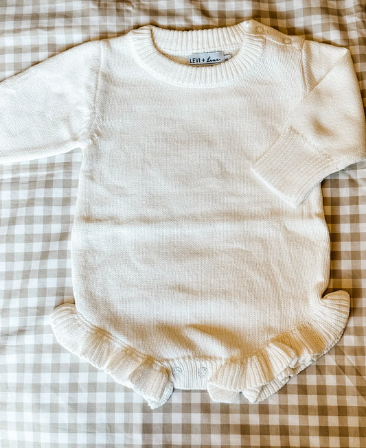 Ruffle Knit Sweater Onesie - White