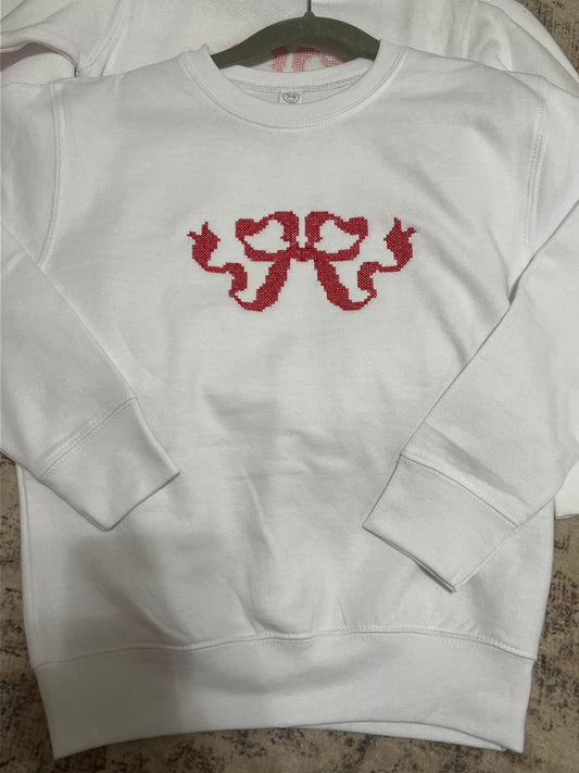 Cross Stitch Red Bow Crewneck