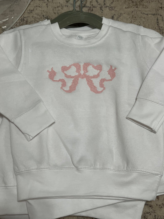 Cross Stitch Pink Bow Crewneck