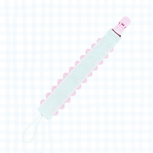 Pacifier Clip - White/Pink Scallops