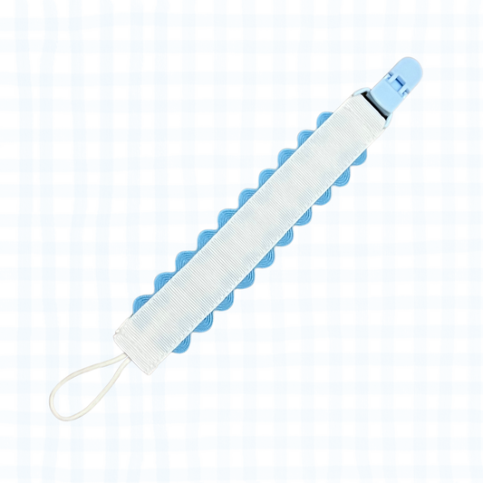 Pacifier Clip - White/Blue Scallops