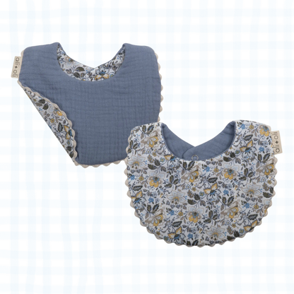 Muslin Cotton Reversable Baby Bib (Blue/Flowers)
