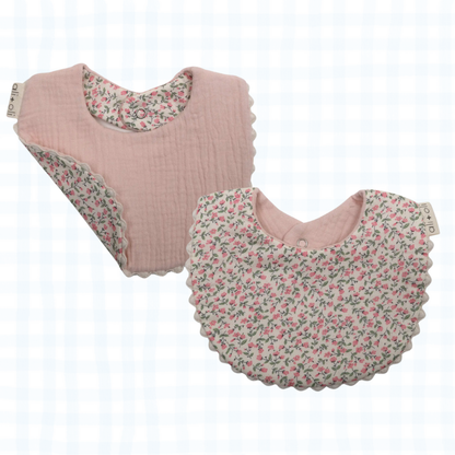 Muslin Cotton Baby Bib Double Sided (Pink/Flowers)