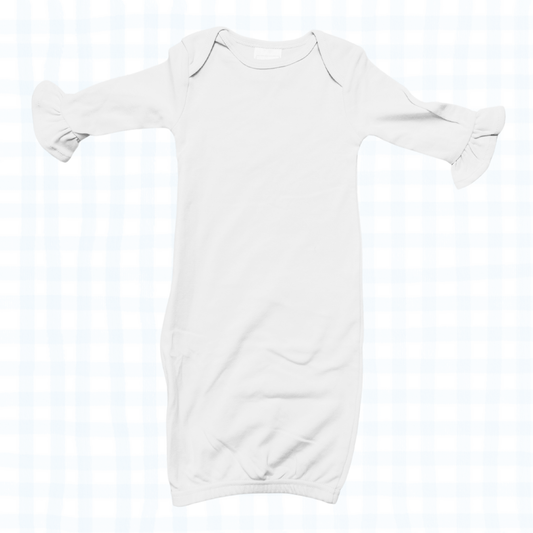 Newborn Gown - White Ruffle Sleeve