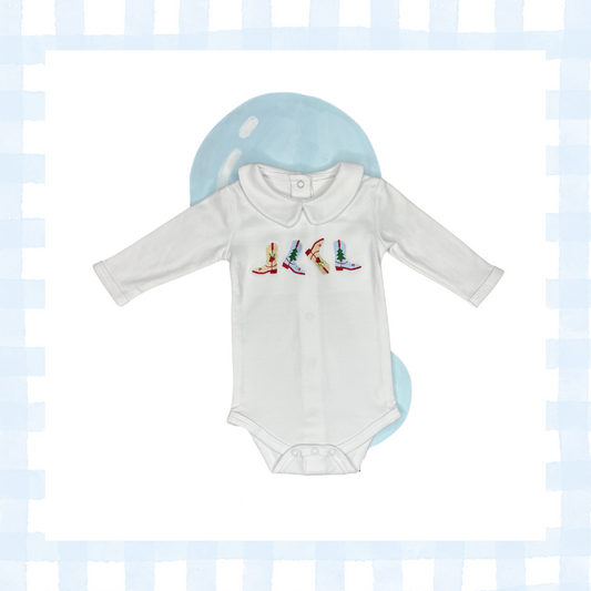 LS Boys Christmas Boots Onesie