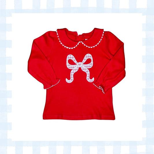 Long Sleeve Ric Rac Collar Bow Applique