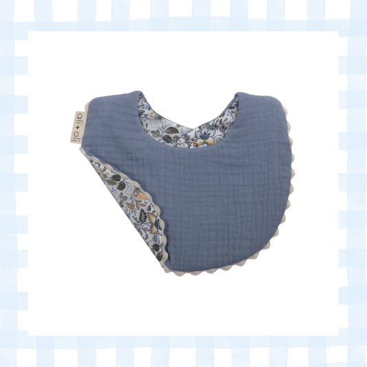 Muslin Cotton Reversable Baby Bib (Blue/Flowers)