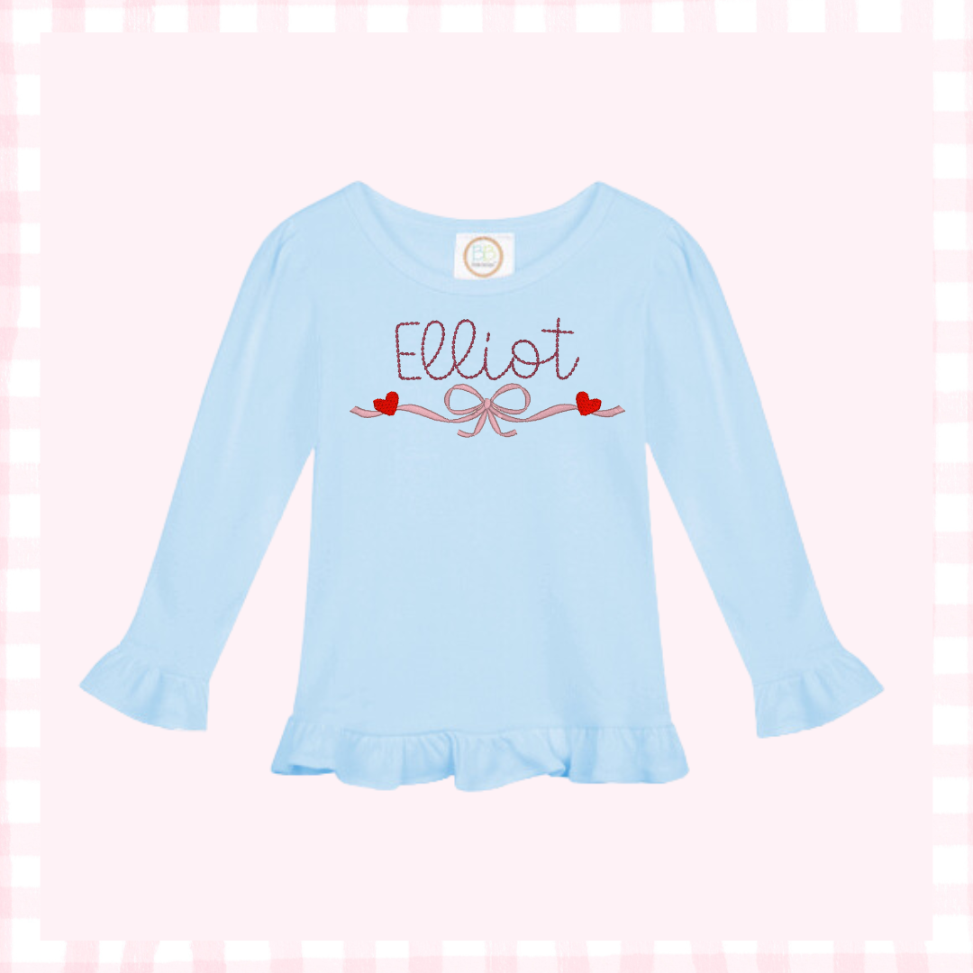 Girls Valentines Ruffle Sleeve Top