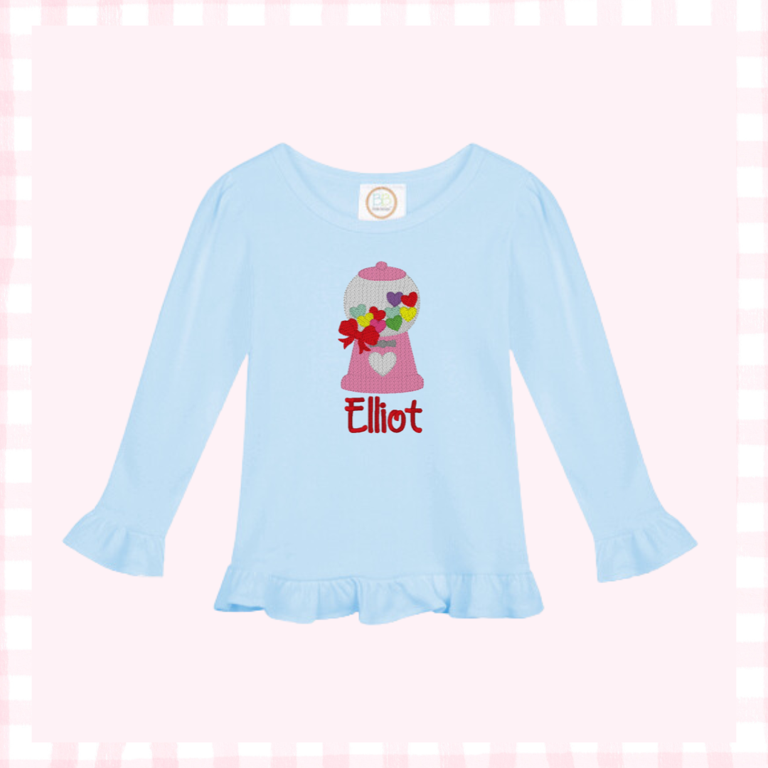 Girls Valentines Ruffle Sleeve Top